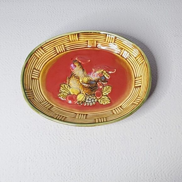 Vintage Ceramic Rooster Soap Trinket Dish Fall Harvest Autumn Chicken Decor - Picture 1 of 3
